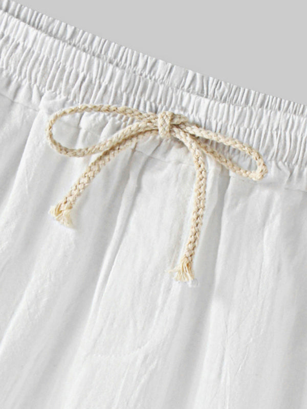 Men's Solid Color Linen And Cotton Blend Shorts