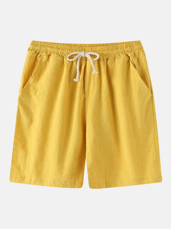 Men's Solid Color Linen And Cotton Blend Shorts