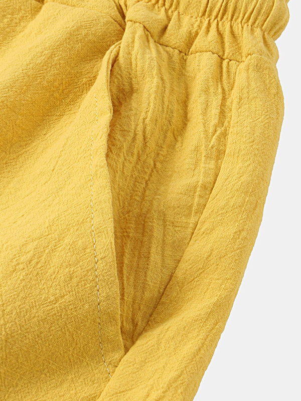 Men's Solid Color Linen And Cotton Blend Shorts