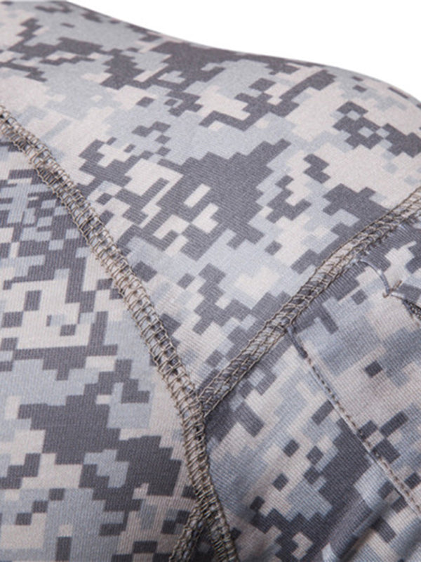Men's Military Field Outdoor Elastic Fitness Camouflage Long Sleeve Zipper Pocket T-Shirt