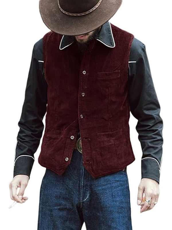 Men's solid color casual vest V-neck slim retro vest