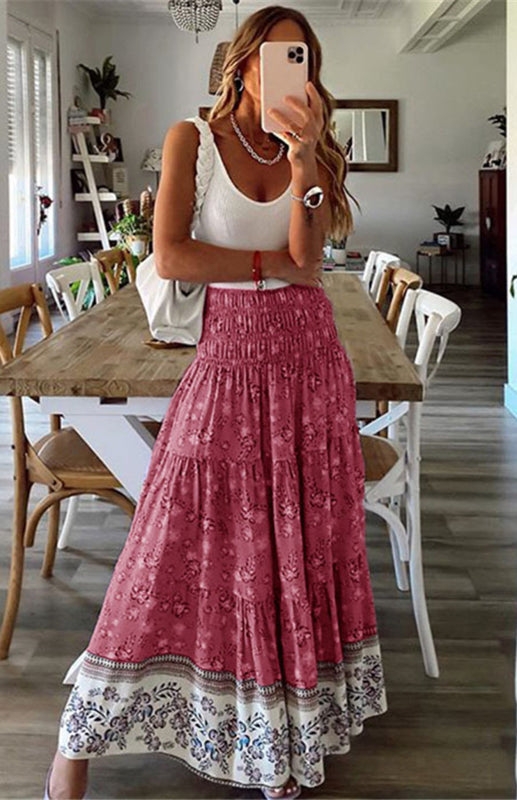 Ladies Casual Fashion Boho Print Skirt