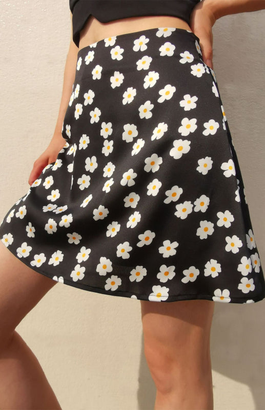 Women's High Waist Satin Print A Fashion Sexy Half-Body Skirt