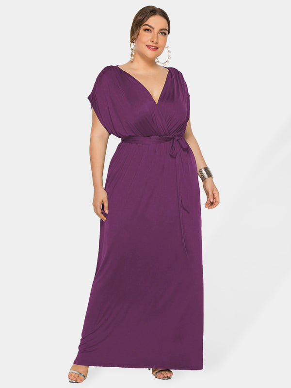 Women's Plus Size Deep V Solid Dress