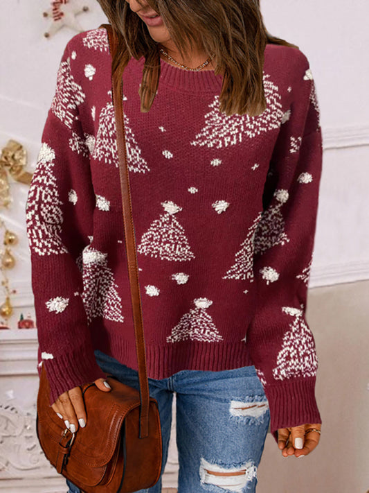 Women's pullover Christmas knitted long sleeve sweater