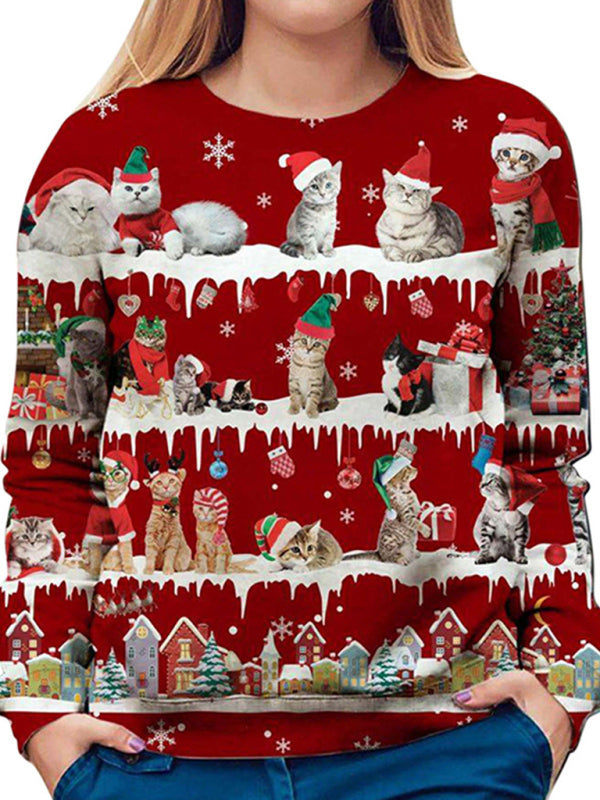 Women's Casual Top Crew Neck Print Christmas T-Shirt
