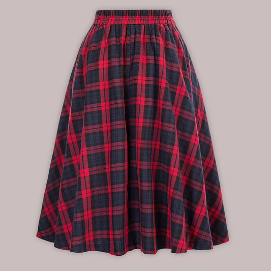 Women’s Plaid Print Buttons High Waist Midi Skirt