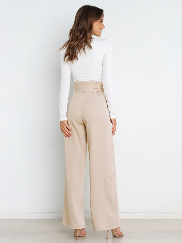 Women's Solid Color Chic And Fun Belted Wide Leg Trousers