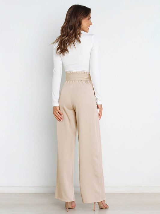 Women's Solid Color Chic And Fun Belted Wide Leg Trousers