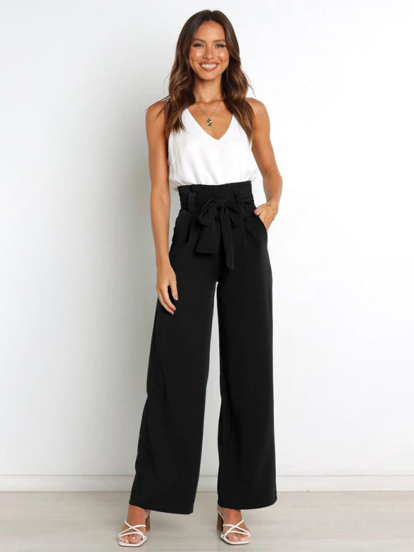 Women's Solid Color Chic And Fun Belted Wide Leg Trousers
