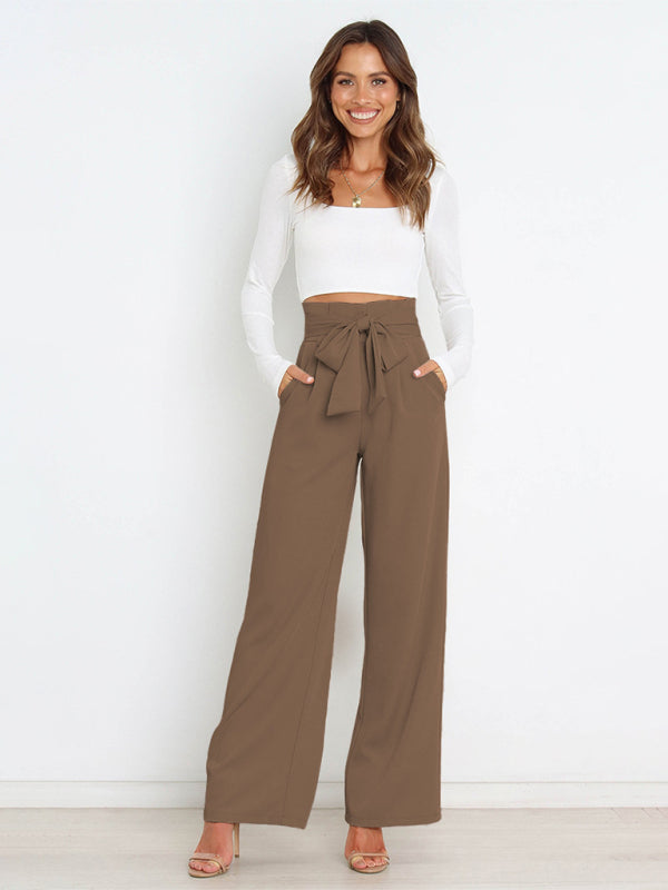 Women's Solid Color Chic And Fun Belted Wide Leg Trousers