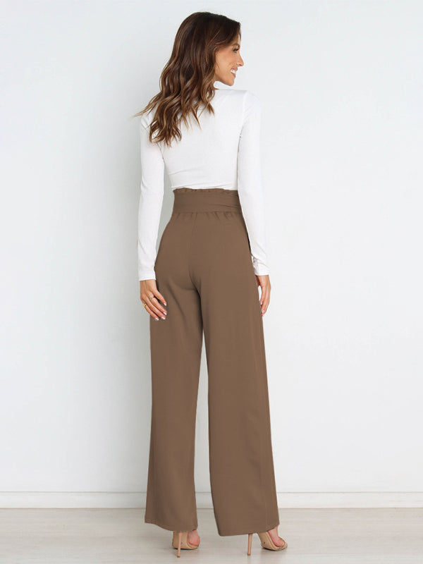 Women's Solid Color Chic And Fun Belted Wide Leg Trousers