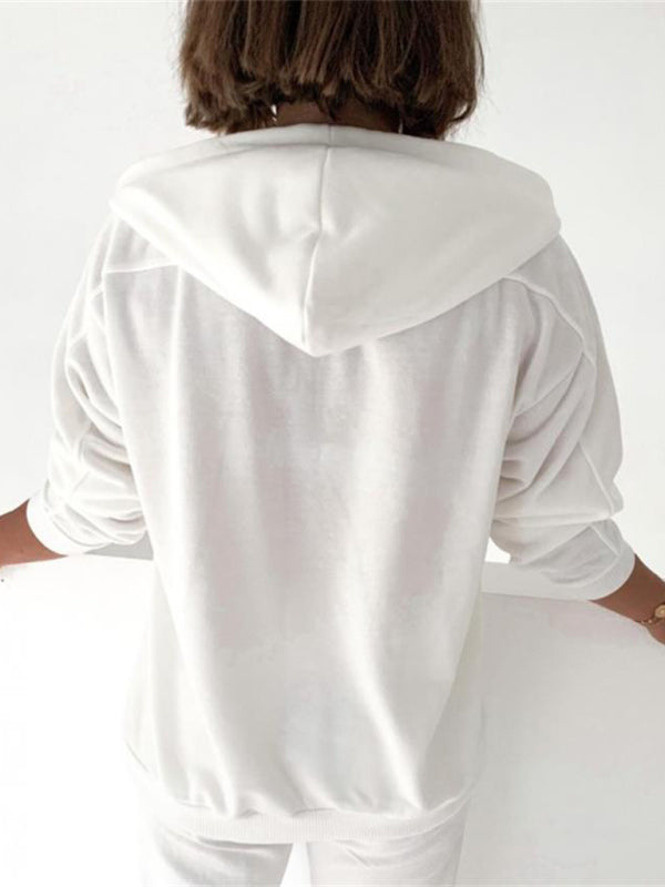 Women's Solid Color Lace Up Long Sleeve Hoodie