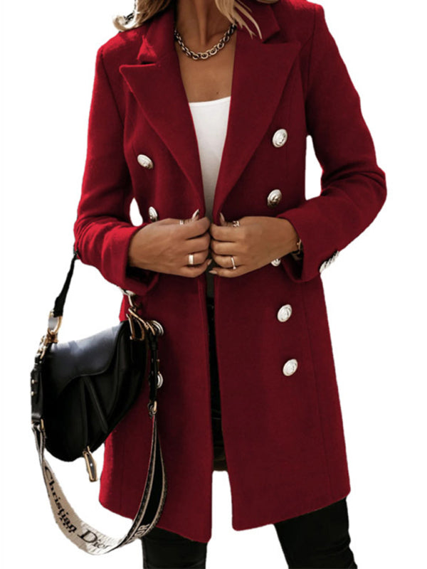 Autumn and winter long sleeve double breasted woolen coat