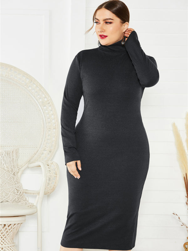 Women's Solid Color Plus Size Turtleneck Long Sleeve Curves Dress