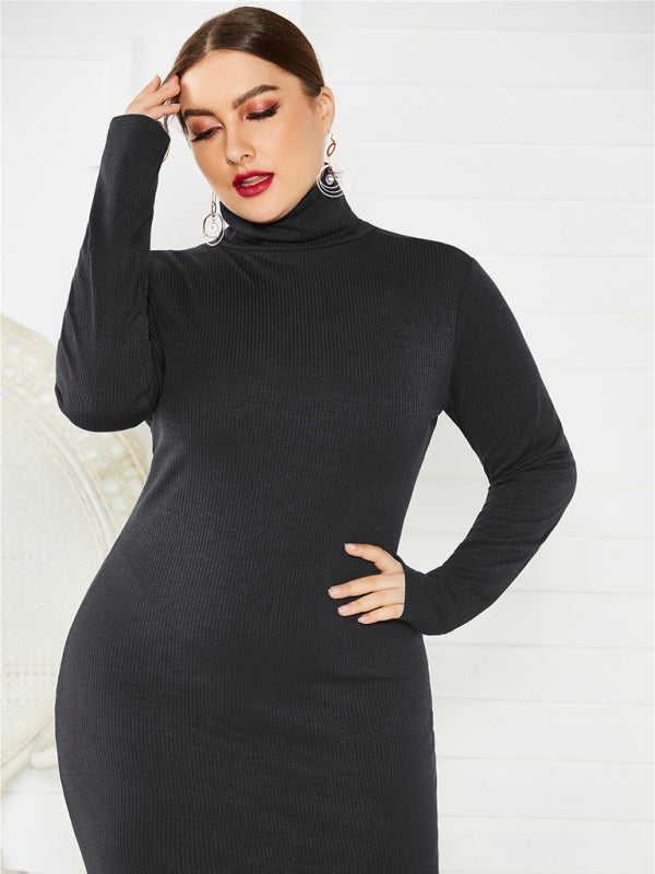 Women's Solid Color Plus Size Turtleneck Long Sleeve Curves Dress