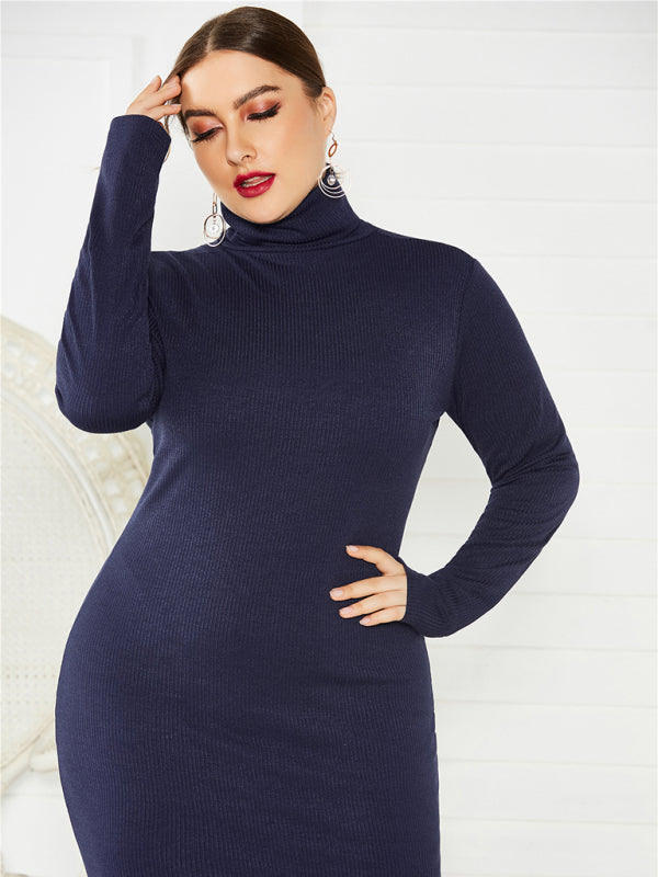 Women's Solid Color Plus Size Turtleneck Long Sleeve Curves Dress