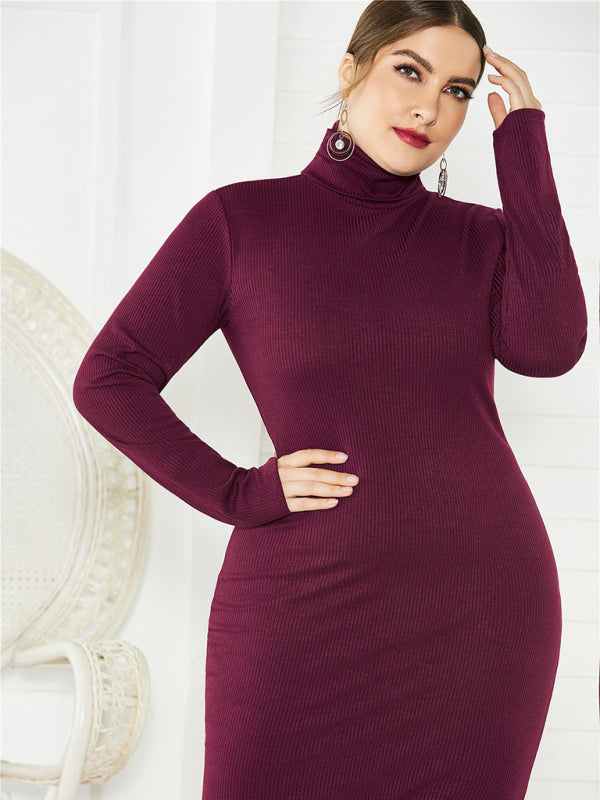 Women's Solid Color Plus Size Turtleneck Long Sleeve Curves Dress