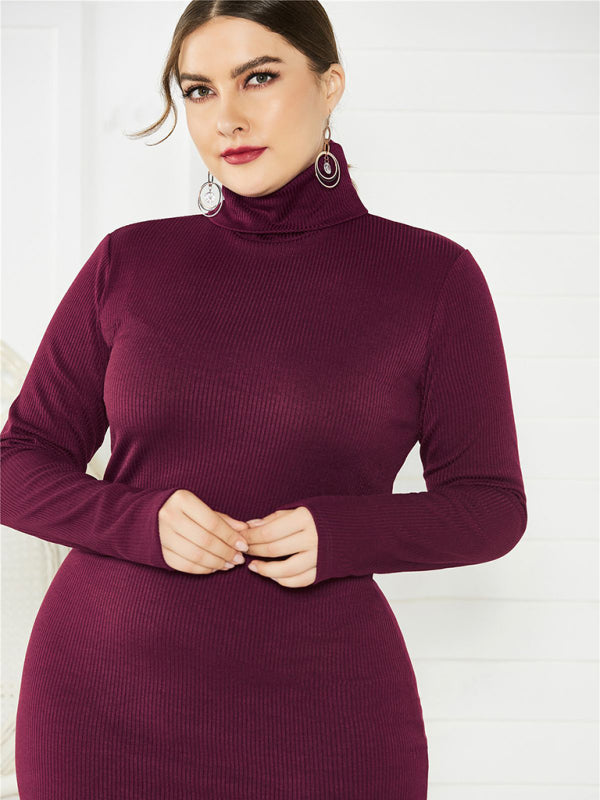 Women's Solid Color Plus Size Turtleneck Long Sleeve Curves Dress