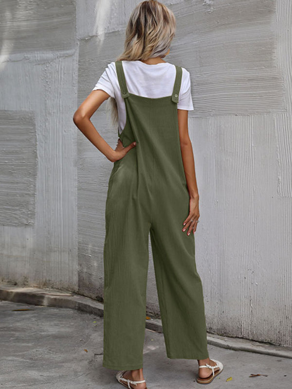 Women's Solid Color Linen Overalls