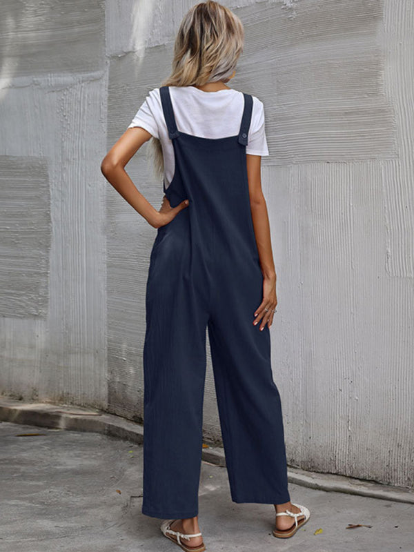 Women's Solid Color Linen Overalls