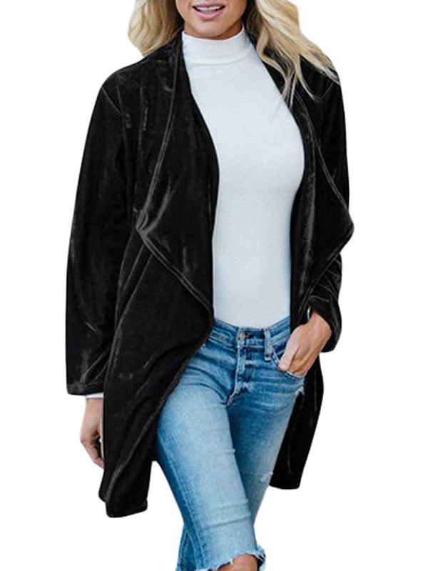 Women's Solid Color Open Front Velvet Blazer