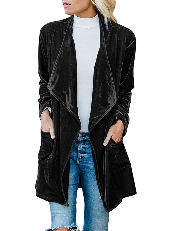 Women's Solid Color Open Front Velvet Blazer
