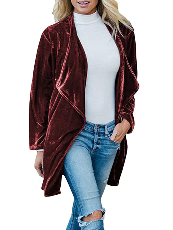 Women's Solid Color Open Front Velvet Blazer