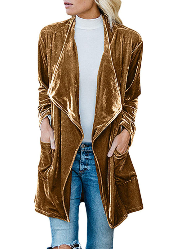 Women's Solid Color Open Front Velvet Blazer