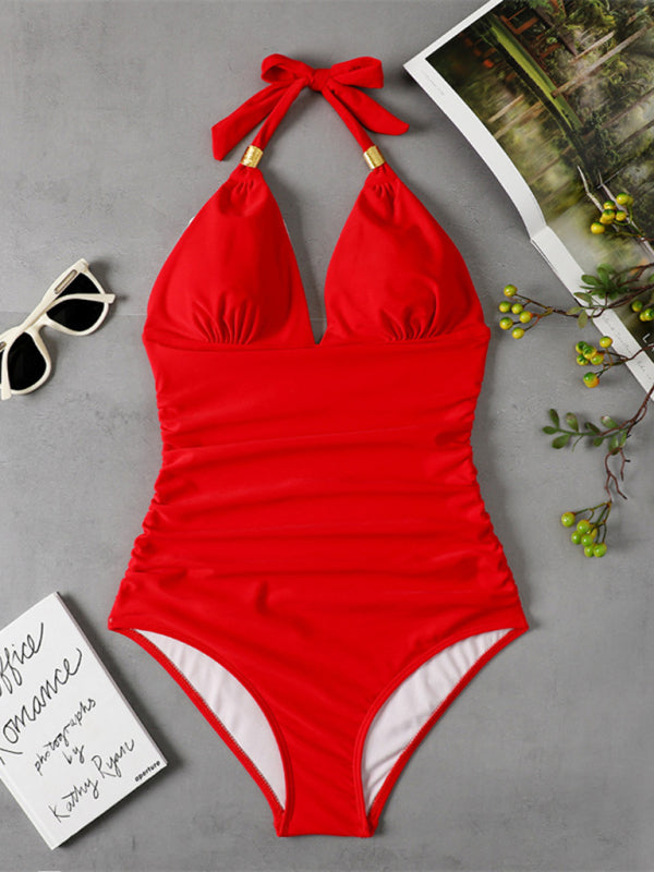 Women's Plunge Halter One-piece Swimsuit