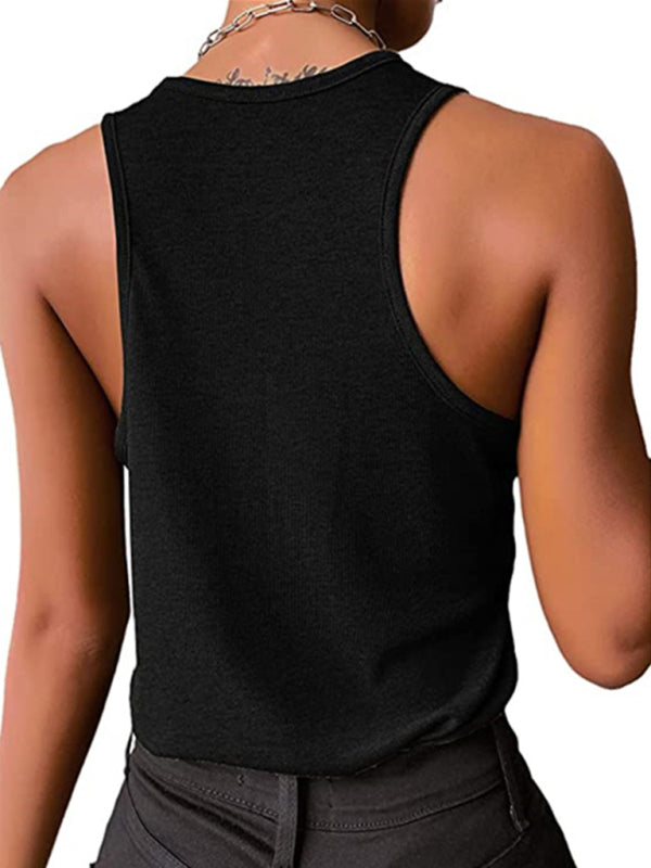 Women's Solid Color Button Knit Tank Top