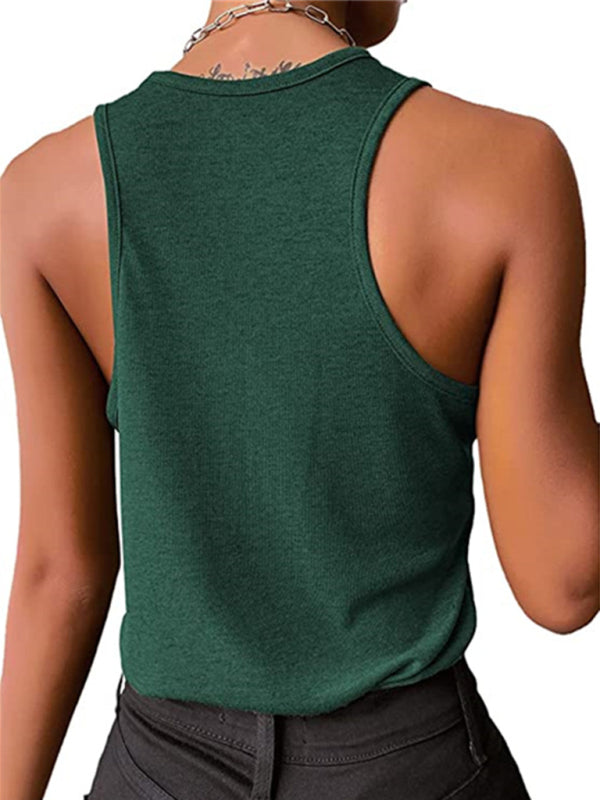 Women's Solid Color Button Knit Tank Top
