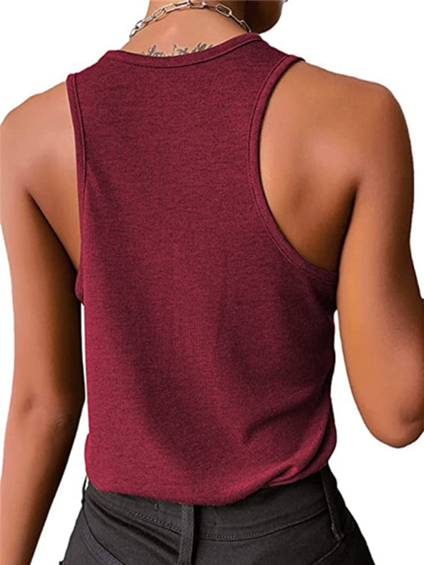 Women's Solid Color Button Knit Tank Top