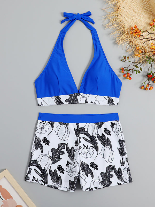 Women's Printed Bikini Top And High-waist Bottoms Shorts Set