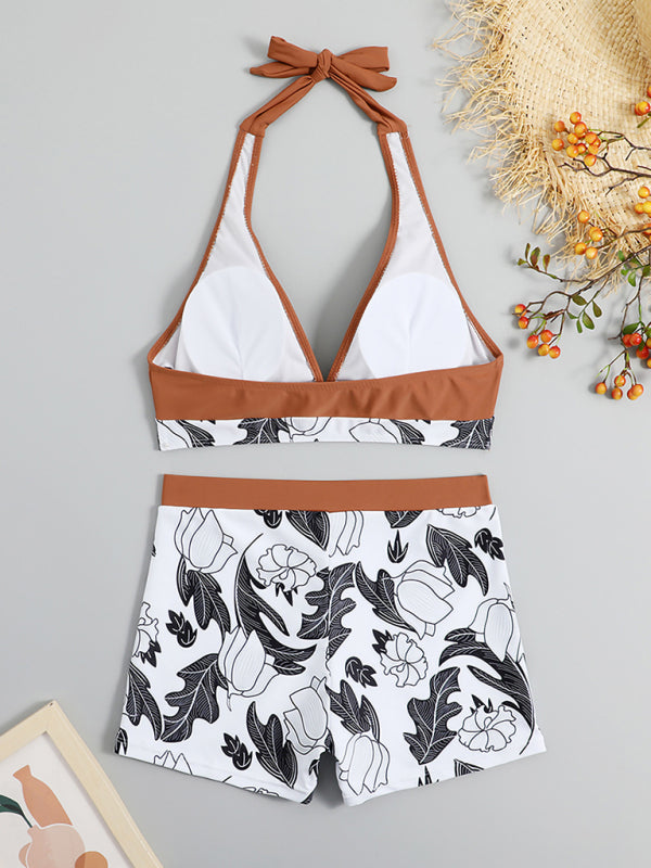 Women's Printed Bikini Top And High-waist Bottoms Shorts Set