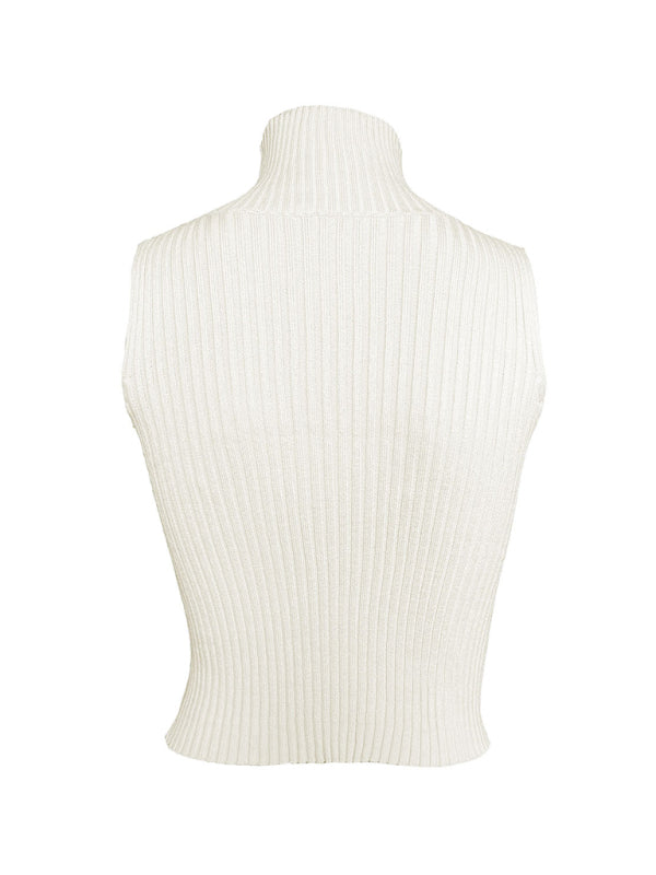 Women's Solid Color Cutout Sleeveless Sleeve Turtle Neck Rib Sweater