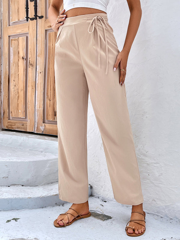 Women's Solid Color Cropped Tie Waist Pants