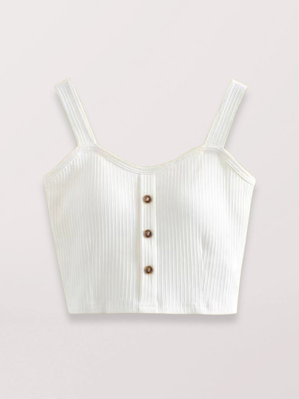 Women's Solid Color button Front Details Bib Crop Tank