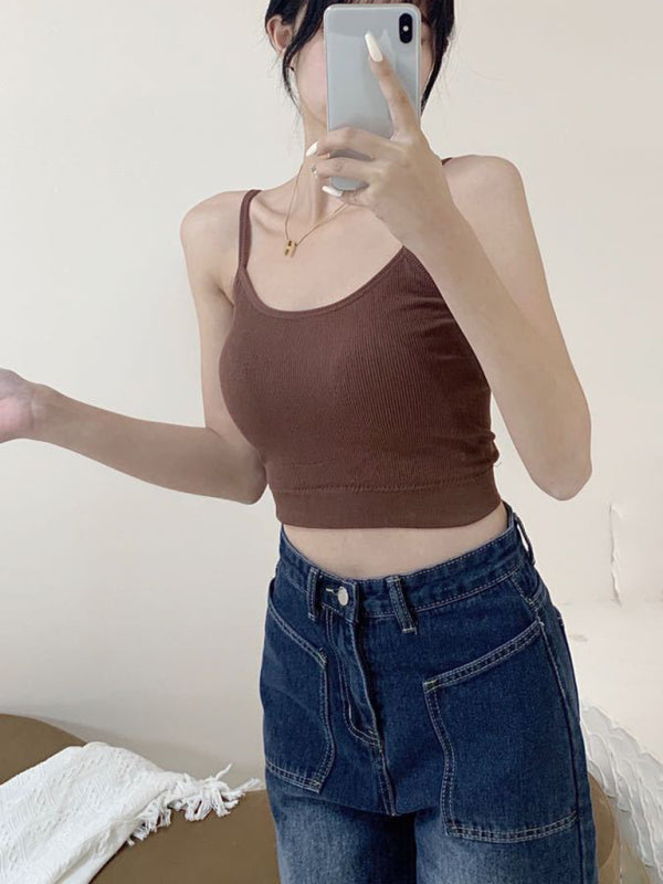 Women's Solid Color Intimately Ribbed Crew-neck Crop Top