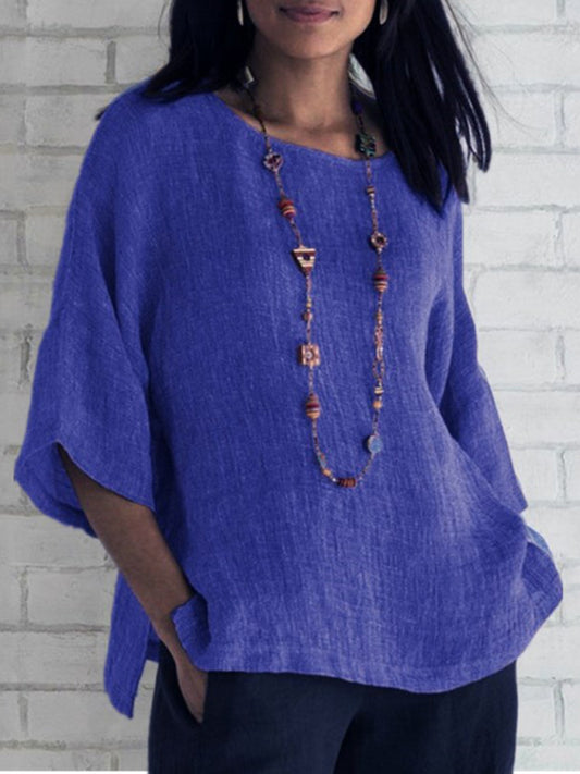 Women's Solid Color Three-quarter-length Sleeves Tunic Top