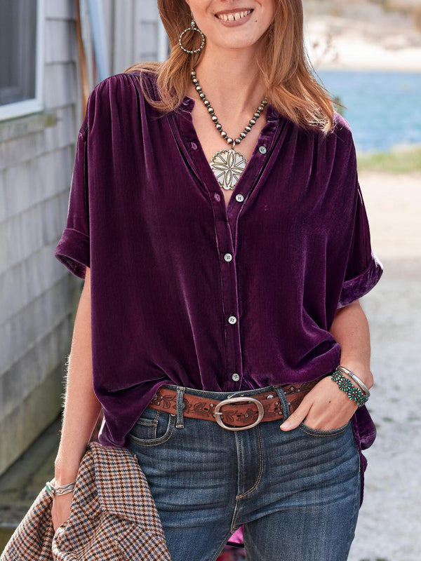 Women's Plush Velvet Button-up Shirt