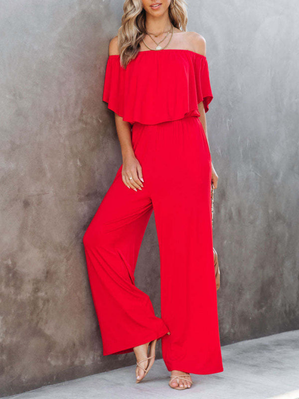 Women's Solid Color Off The Shoulder Jumpsuit