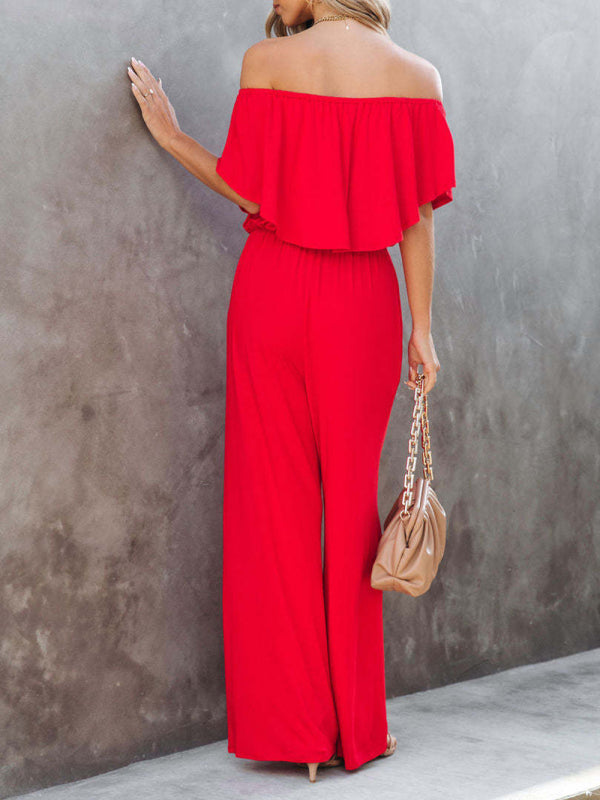 Women's Solid Color Off The Shoulder Jumpsuit