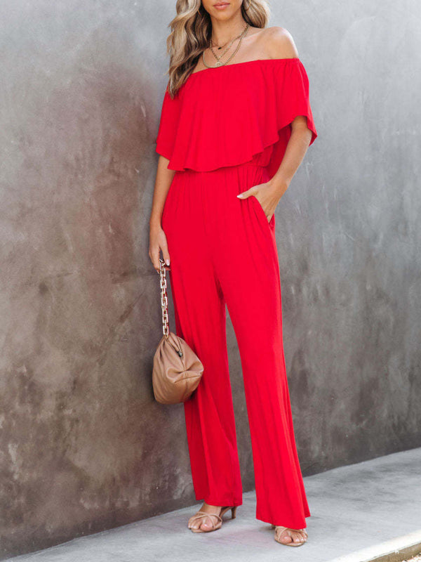 Women's Solid Color Off The Shoulder Jumpsuit
