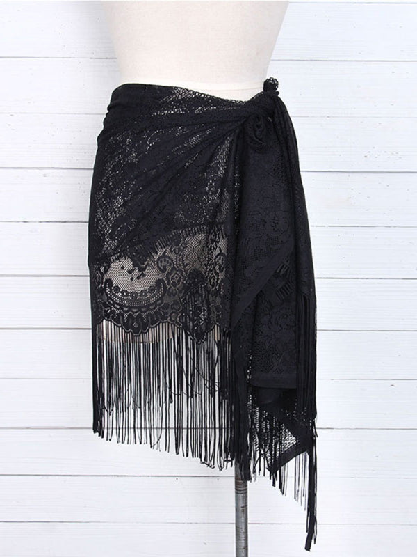 Women's hollow beach lace fringed blouse skirt
