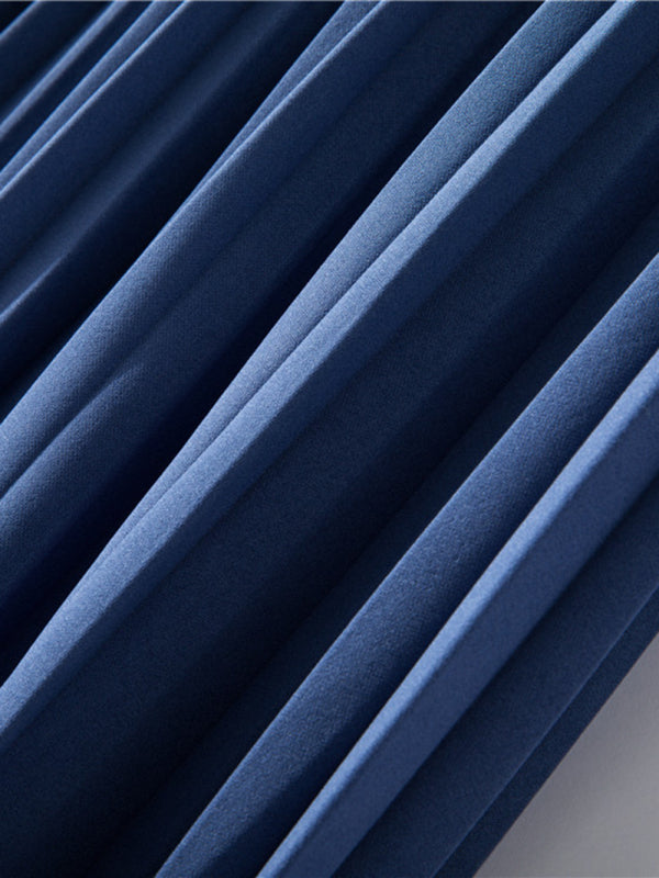 Women's Solid Color Belted Pleated Maxi Skirt