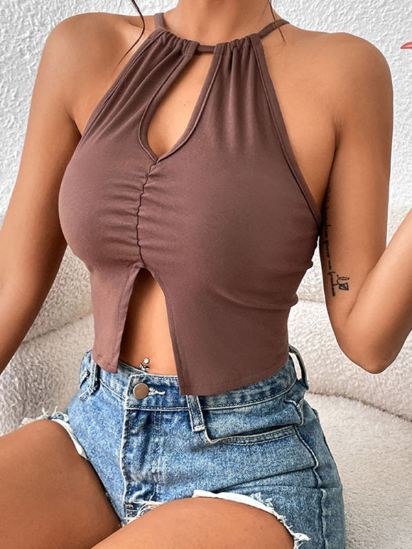 Summer New Hollow Spice Girl Top Sexy Tight Halter Neck Camisole