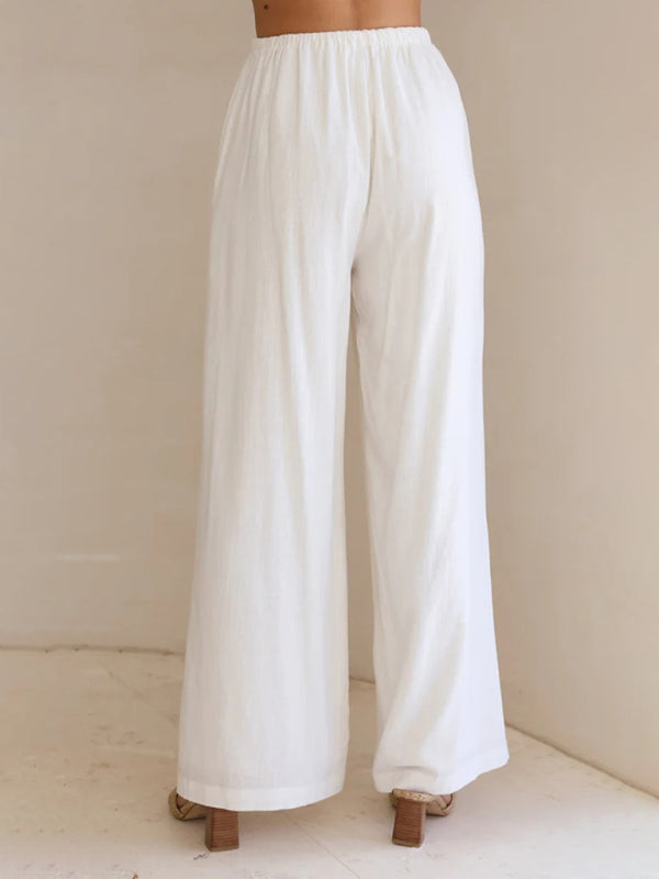 Women's Solid Color Linen Drawstring Pants