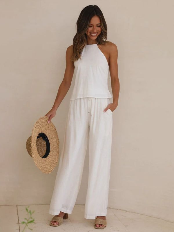 Women's Solid Color Linen Drawstring Pants