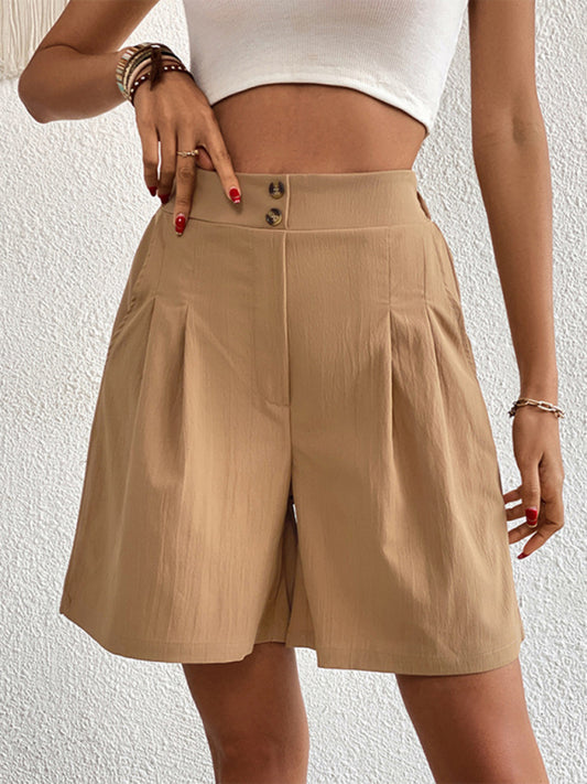 Women’s Solid Color Pleated High Waist Linen Shorts